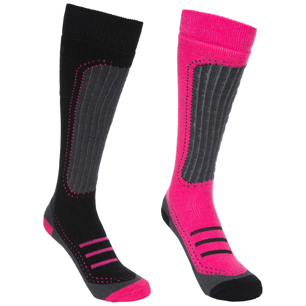 (6/9, Cassis/Black) Trespass Womens Ski Socks 2 Pack Janus II