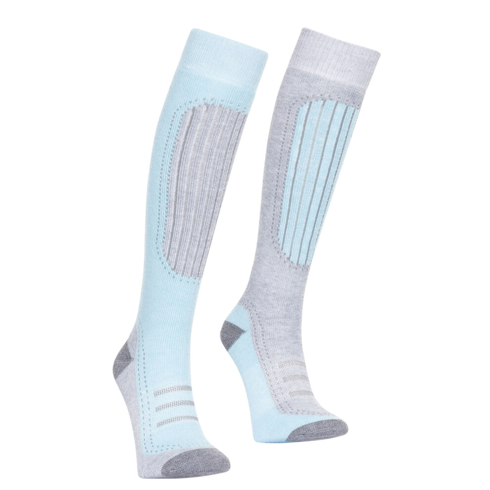 (6/9, Mist/Aqua) Trespass Womens Ski Socks 2 Pack Janus II