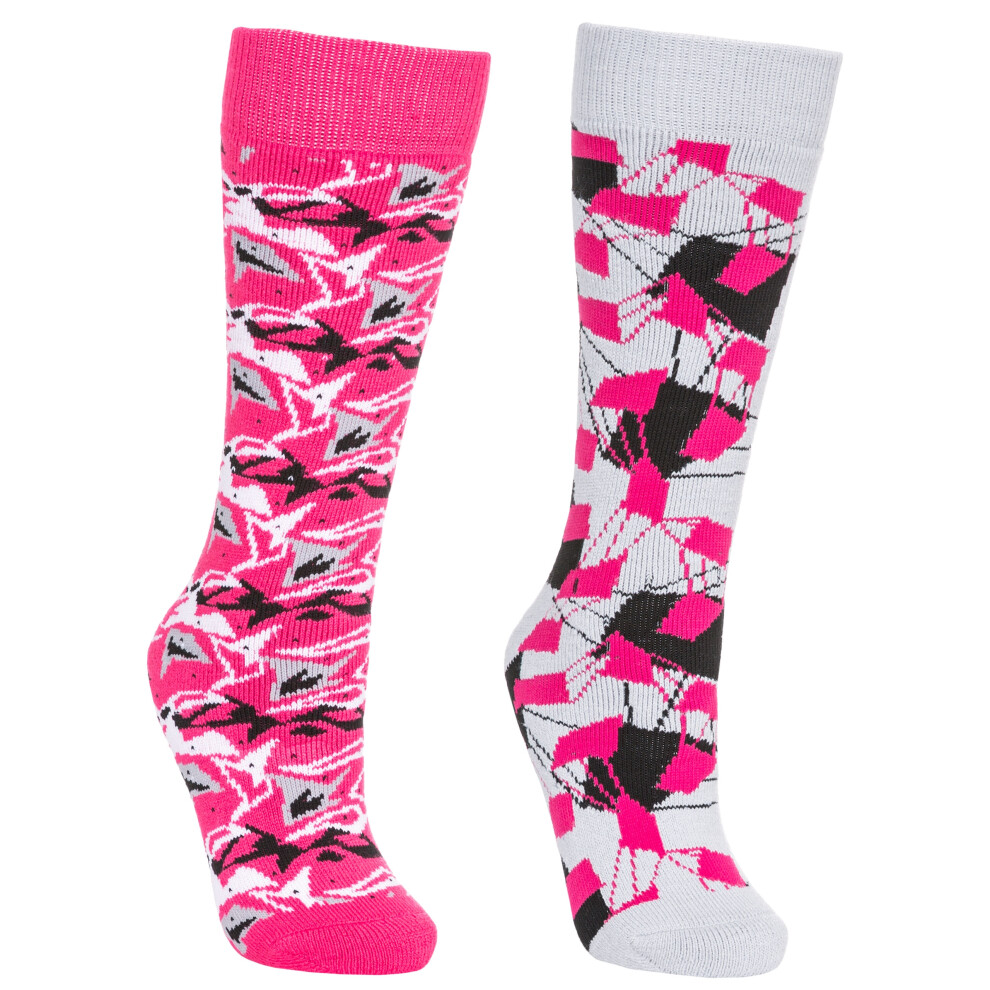 (12/3, Platinum / Pink Lady) Trespass Girls Ski Tube Socks 2 Pair Pack Rockies