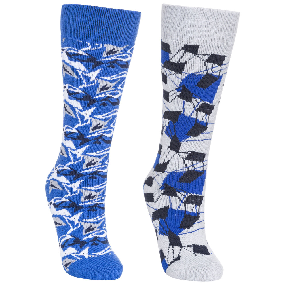 (12/3, Bright Blue / Platinum) Trespass Girls Ski Tube Socks 2 Pair Pack Rockies