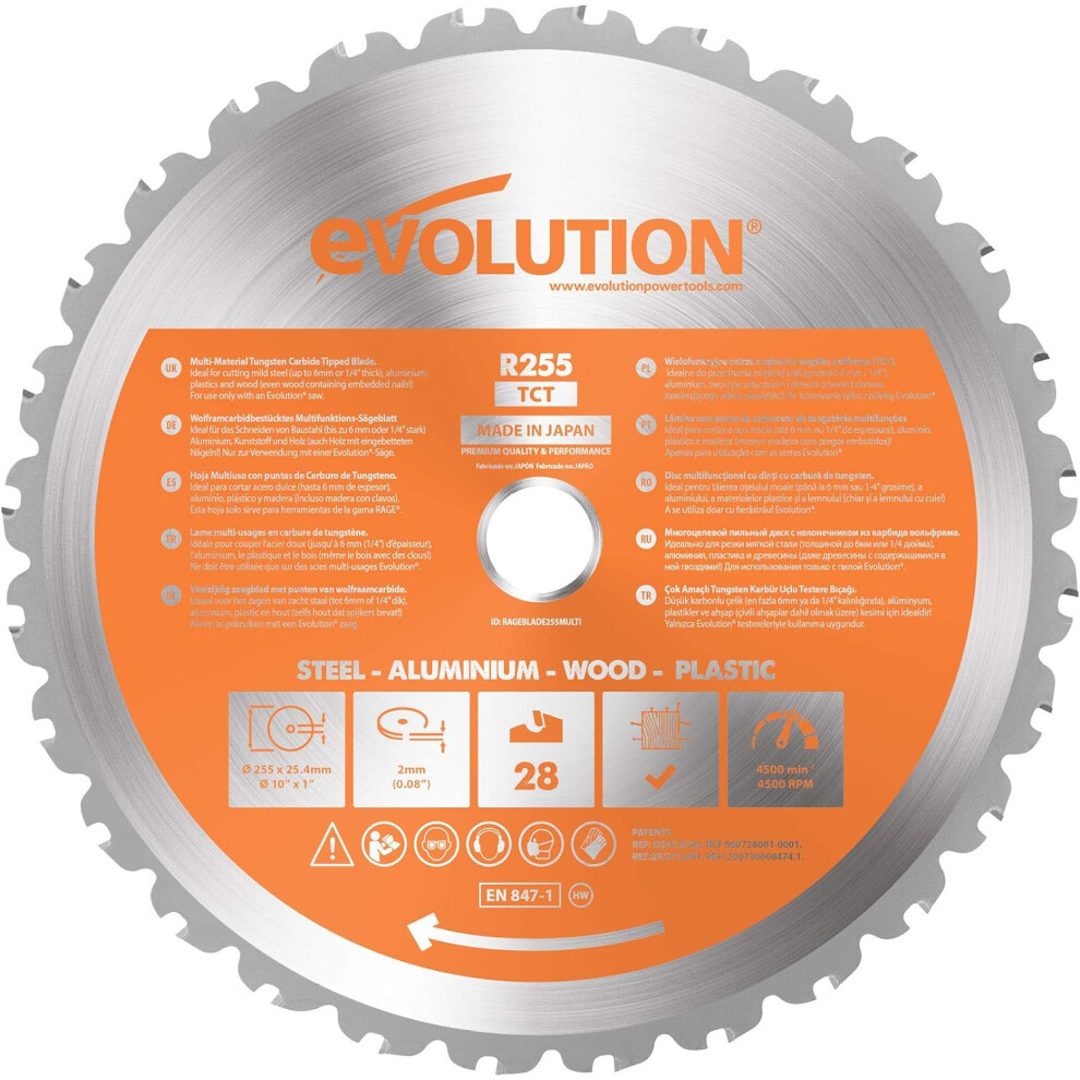 Evolution Power Tools R255TCT-28T - 255 mm Multi Material Mitre Saw Blade (AKA Wood Blade, Metal Cutting Blade, TCT Saw Blade)