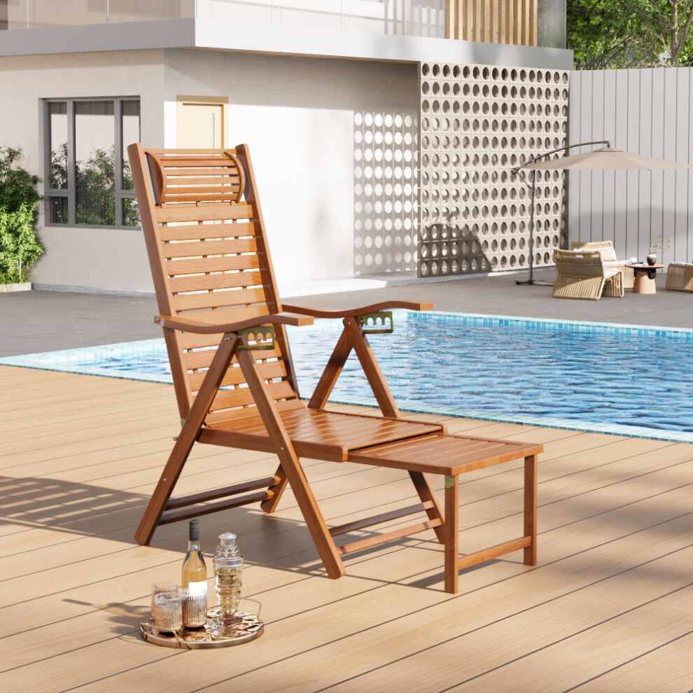 Folding Sun Lounger Recliner with Footrest Bamboo Brown
