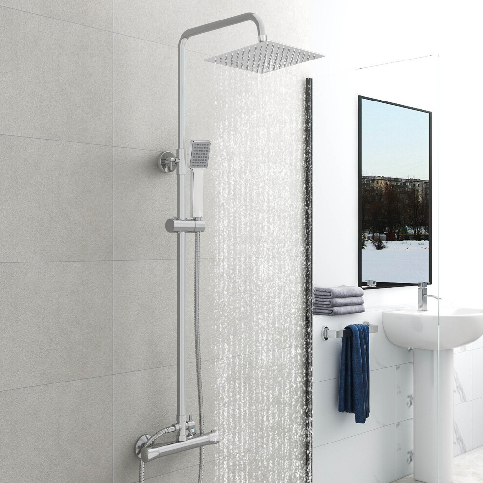 Exposed Valve Thermostatic Shower Mixer Set Twin Head Rainfall Chrome