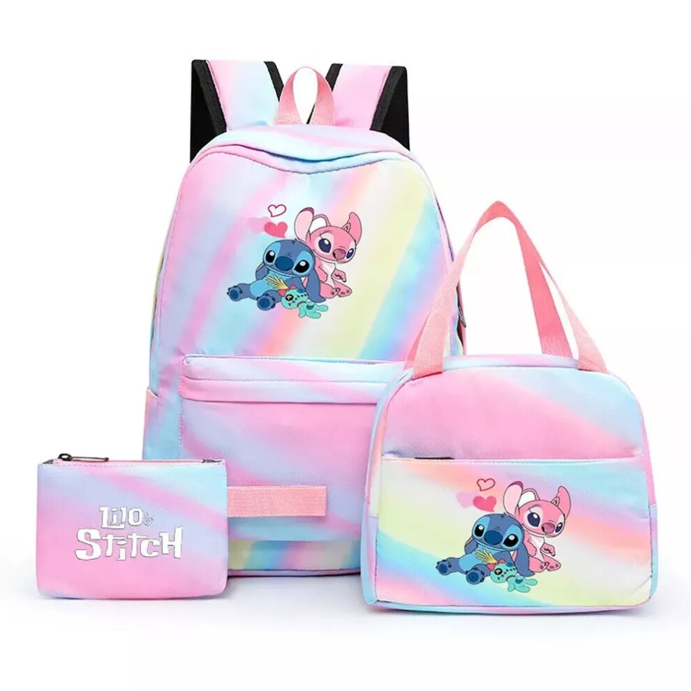 (01) 3pcs Lilo Stitch Angel Backpack Kids Boys Girls School Bag Lunch Bag Pencil Case