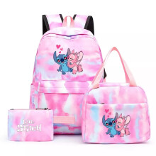 (04) 3pcs Lilo Stitch Angel Backpack Kids Boys Girls School Bag Lunch Bag Pencil Case