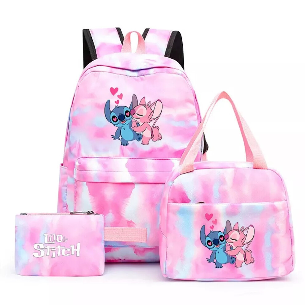 (04) 3pcs Lilo Stitch Angel Backpack Kids Boys Girls School Bag Lunch Bag Pencil Case