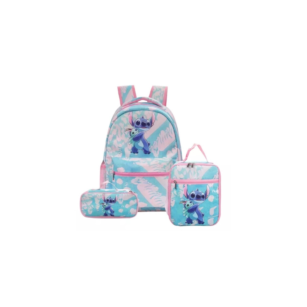 (Stitch 04, 3pcs Bag Set) 3PCS Lilo Stitch Angel 3D Backpack Kids Boys Girls School Bag Lunch Bag Pencil Case