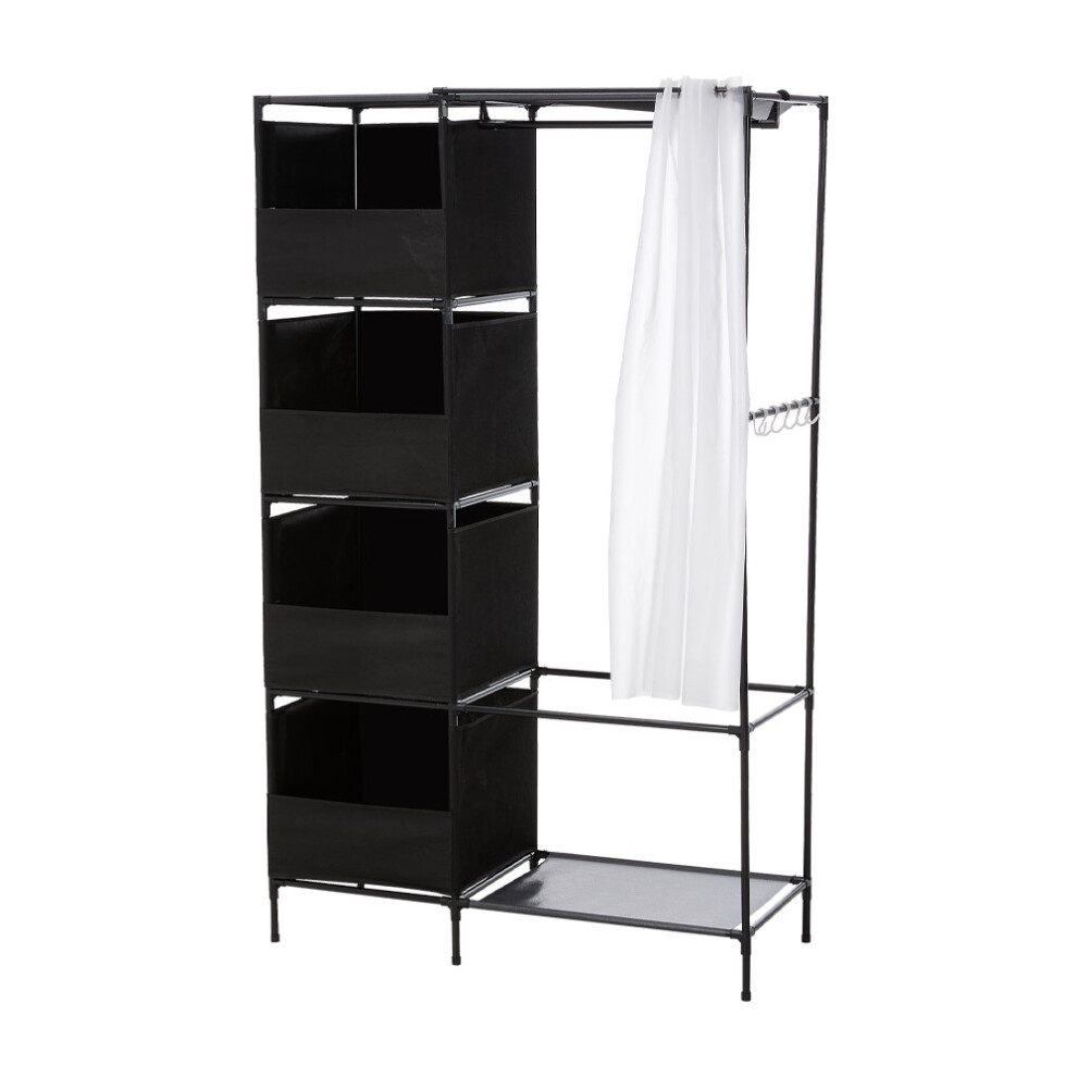(Black) Portable Metal Closet Bedroom Cabinet
