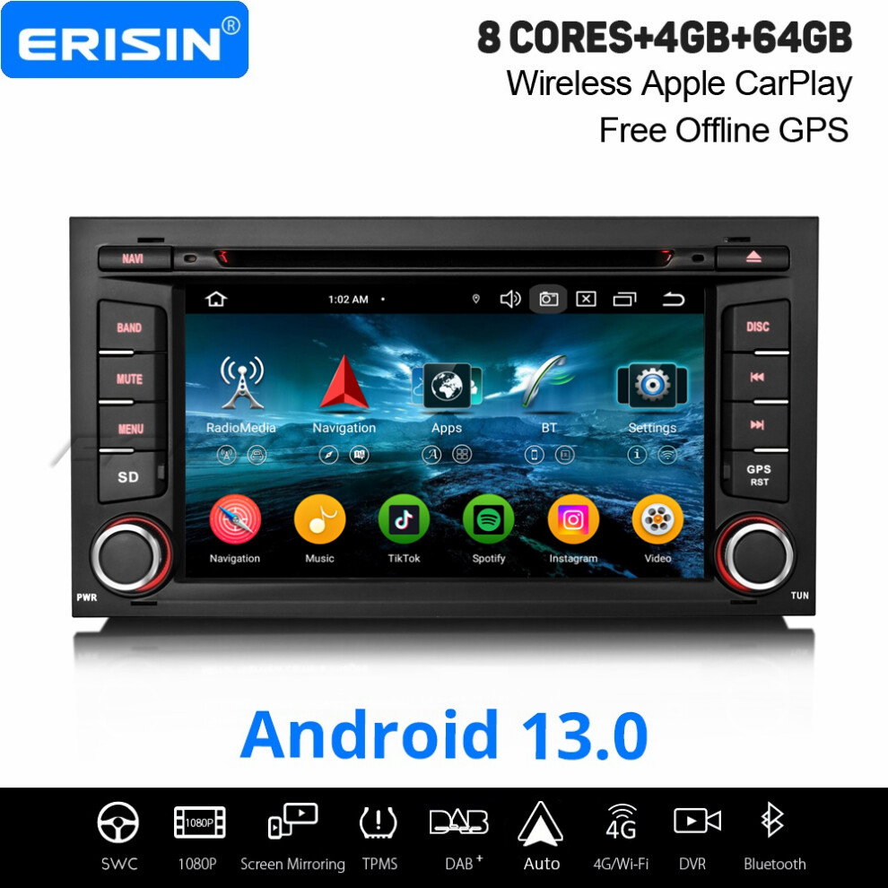 4GB+64GB 8-Core Android 13 CarPlay Car Stereo GPS Radio For SEAT LEON 2013-2018 DAB+ WiFi SWC BT 5.0 DSP