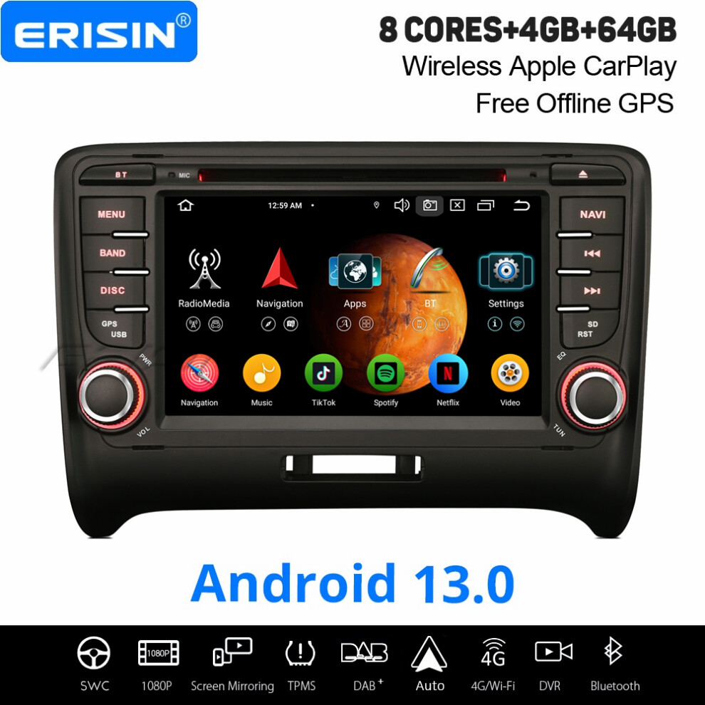 4GB+64GB 8-Core Android 13 CarPlay Car Stereo GPS Radio For Audi TT MK2 DAB+ WiFi SWC BT 5.0 DSP DVD