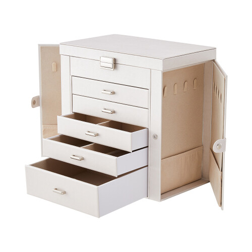 Living And Home White Large Jewellery Box with Drawers and Mirror 1