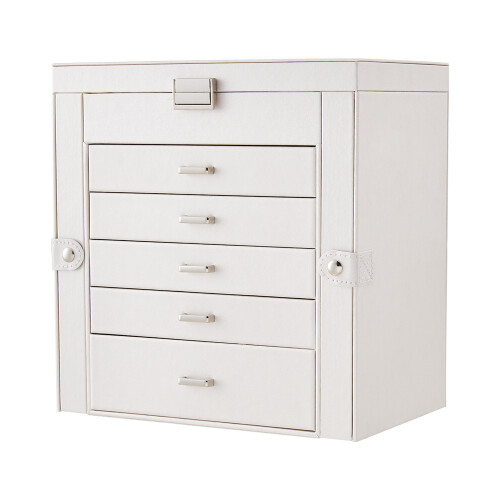Living And Home White Large Jewellery Box with Drawers and Mirror 2