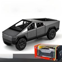(Gray) Scale 132 Tesla Cybertruck Pickup Model Car Toy Metal Diecast Lights Sound Gift