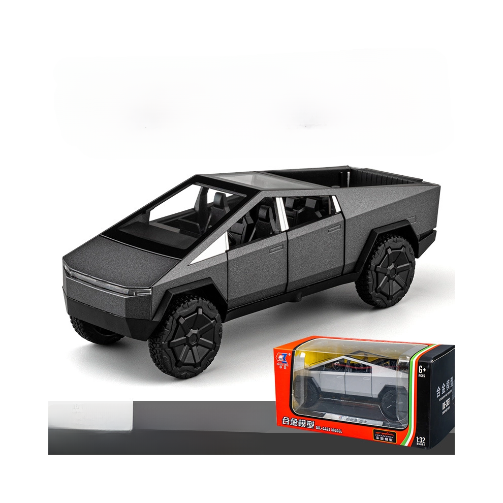 Sloert (Gray) Scale 132 Tesla Cybertruck Pickup Model Car Toy Metal Diecast Lights Sound Gift