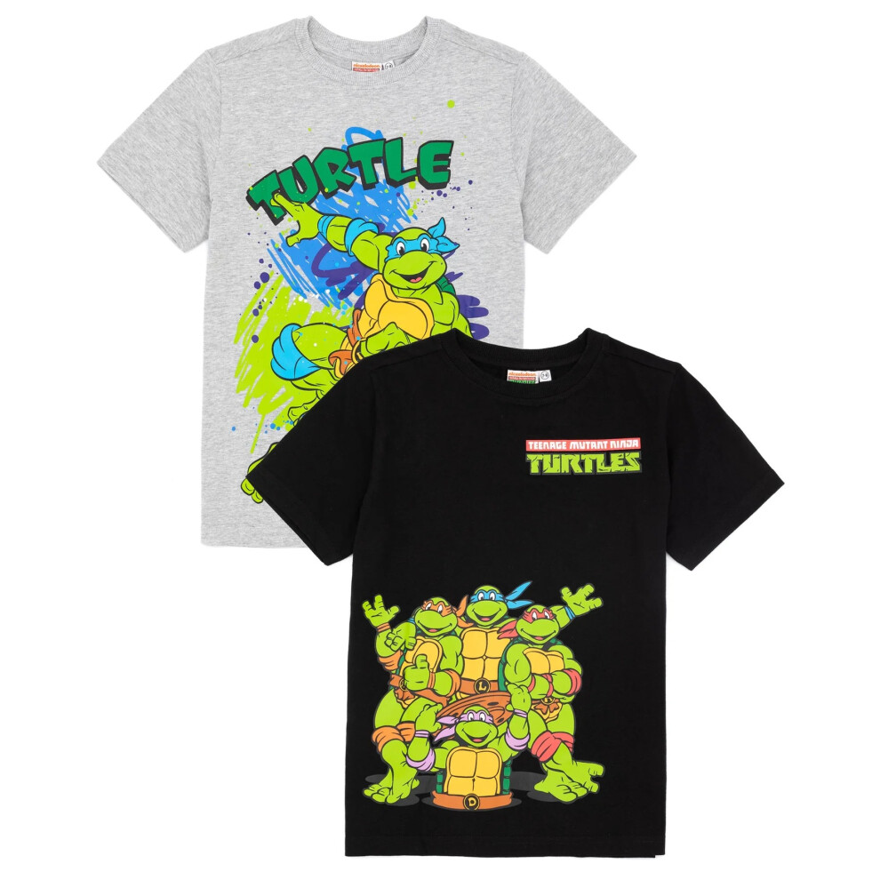 (5-6 Years, Black/Grey Marl) Teenage Mutant Ninja Turtles Childrens/Kids T-Shirt (Pack of 2)