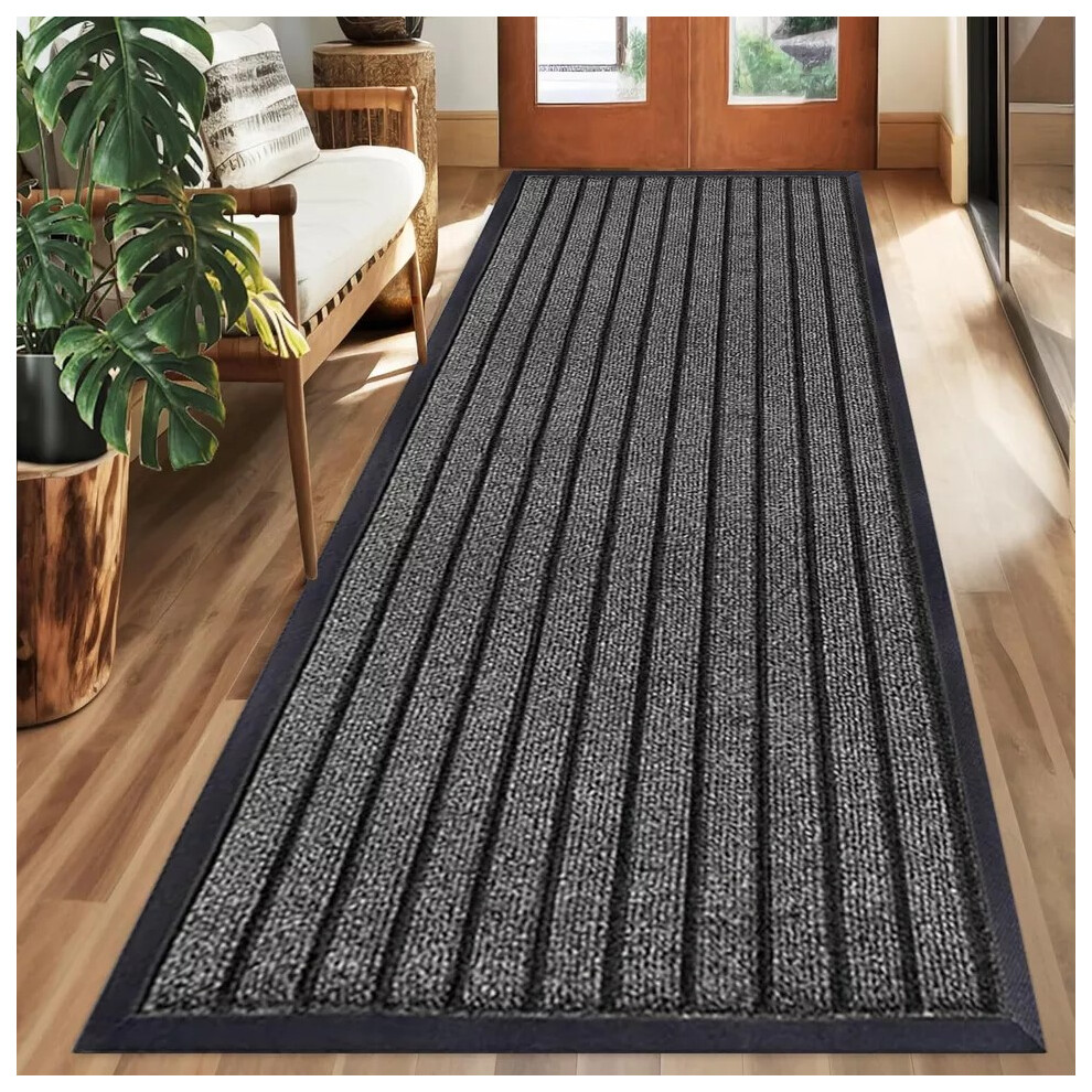 (GREY, 80 X 300 CM) Non Slip Runner Rugs Kitchen Hallway Area Rug PVC Rubber Door & Bath Mats