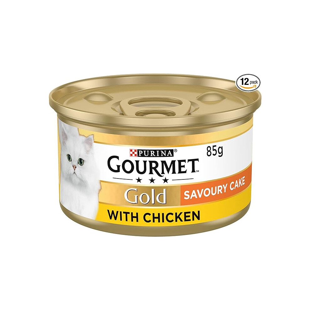 Gourmet Tinned Cat Food Savoury Cake Chicken 85G, Pack Of 12 Gold