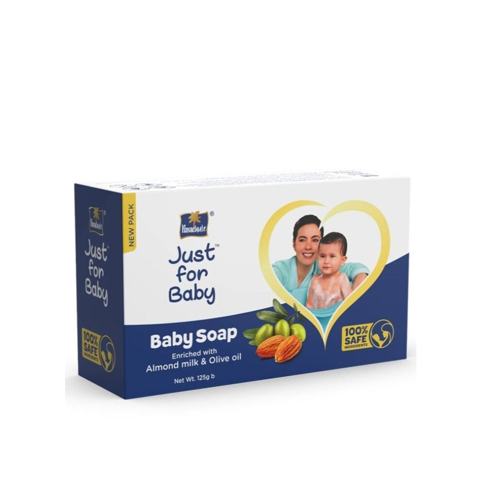 Parachute Just For Baby - Baby Soap for Soft Skin Enriched with Olive Oil and Almond Milk Dermatologically Tested and 100% Safe Ingredients - 125gm