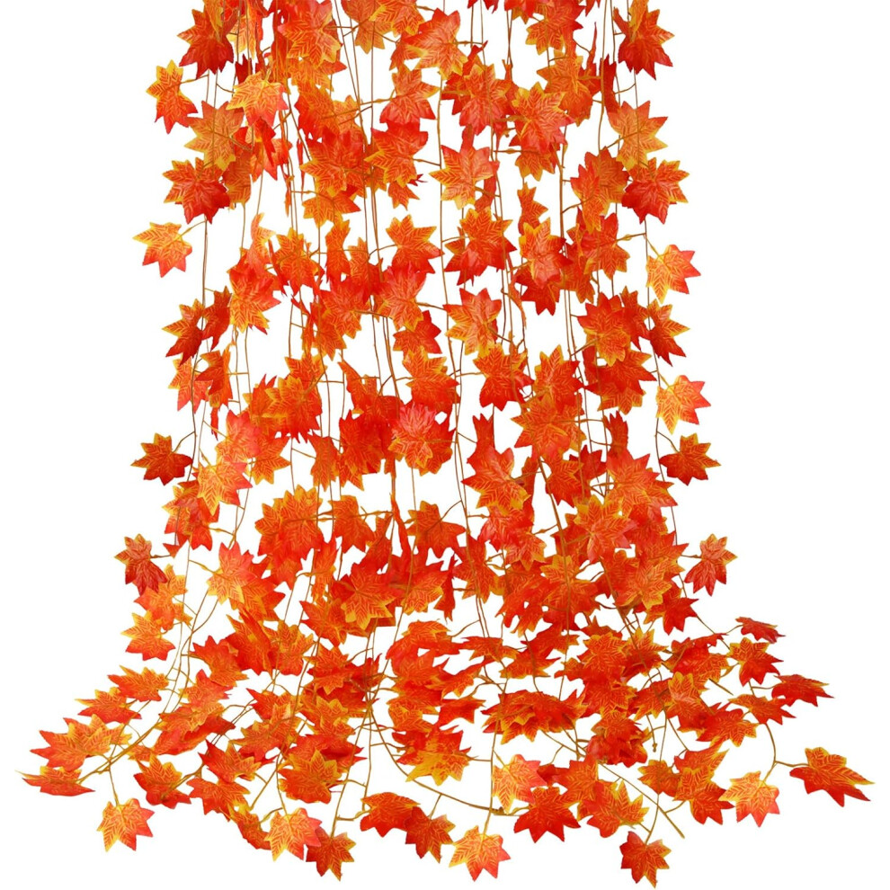 Cqure 12 Pack Autumn Fall Leaf Garland Hanging Fall Vines Maple Garland Artificial Fall Maple Leaves Garland Thanksgiving Decor Home Wedding Fireplace Party