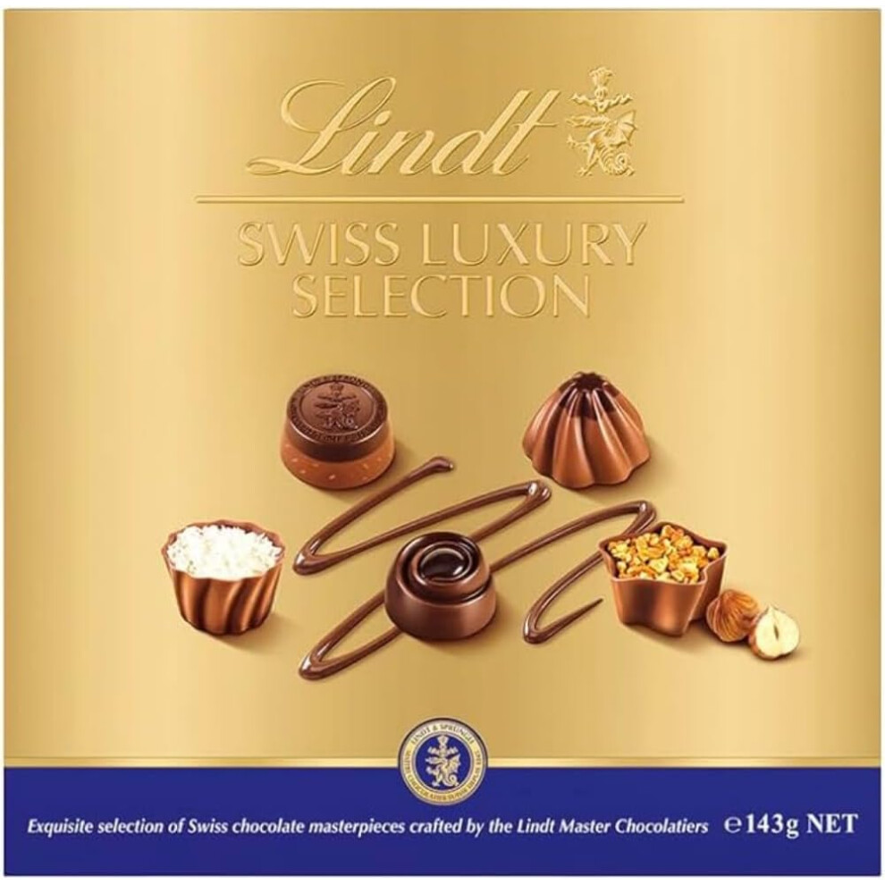 Lindt Swiss Luxury Selection - 14 Assorted Milk, White and Dark Chocolate Box Medium, 143g - Gift Present or Sharing Box - Birthday, Celebrations