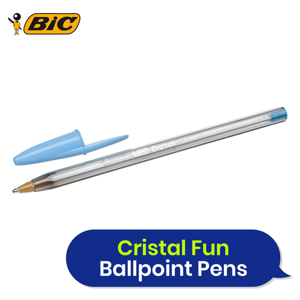 BIC Cristal Fun Bold Ballpoint Pens Turquoise Ink 2 Pack