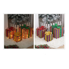 (Rainbow) 3PCS Christmas Gift Box Decoration Light Up LED Presents Ornaments