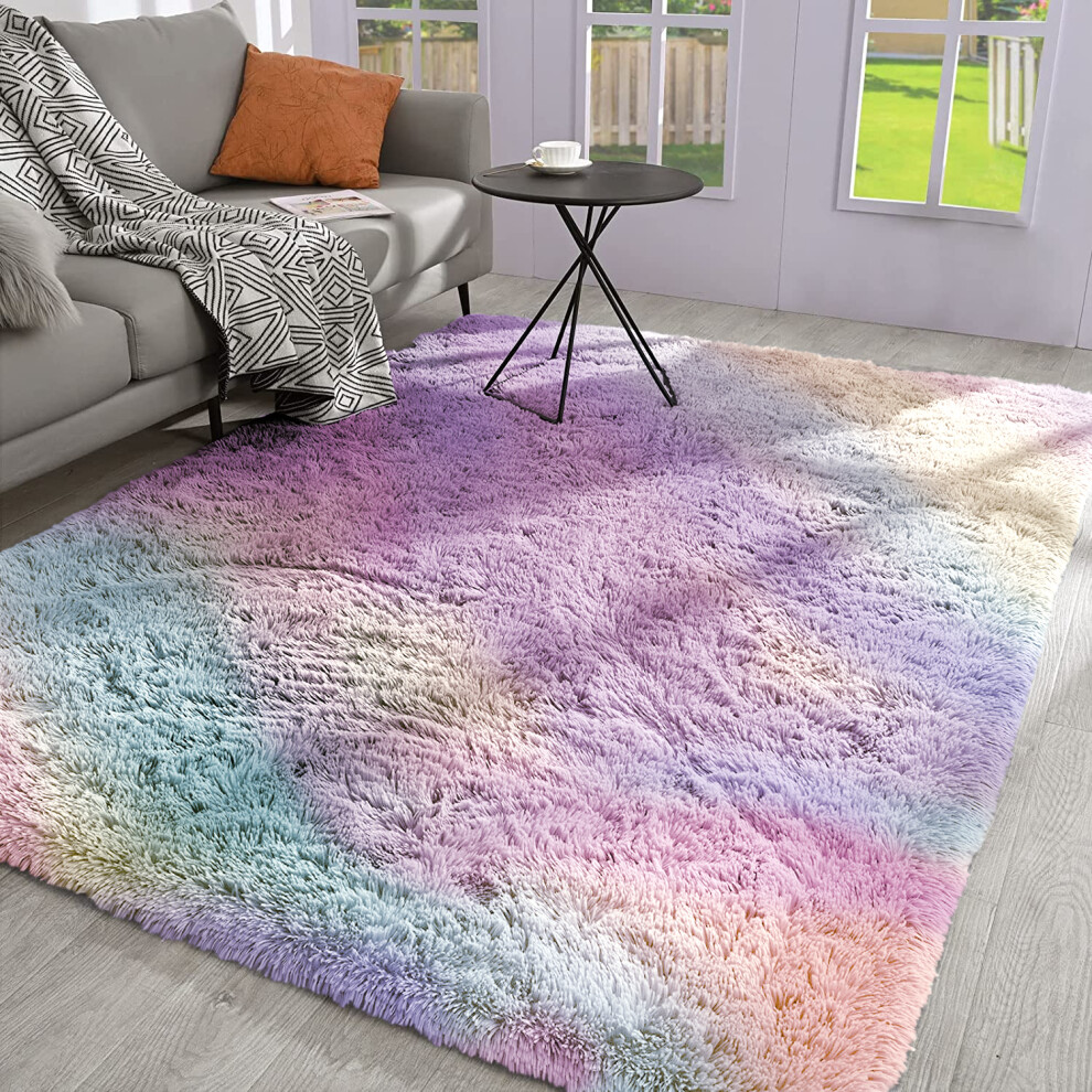 (RAINBOW, 120X170 CM) Extra Large Rugs Fluffy Shaggy Living Room Rug