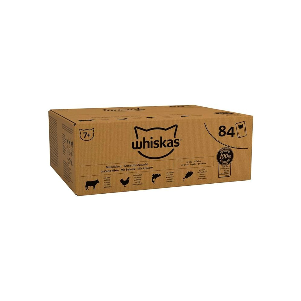 Whiskas 7+ Senior Mixed Selection in Jelly 84 Pouches, Senior Wet Cat Food, Megapack (84 x 85 g)