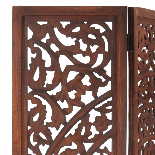VidaXL vidaXL Solid Mango Wood Hand Carved 3-Panel Room Divider Brown Privacy Screens 1