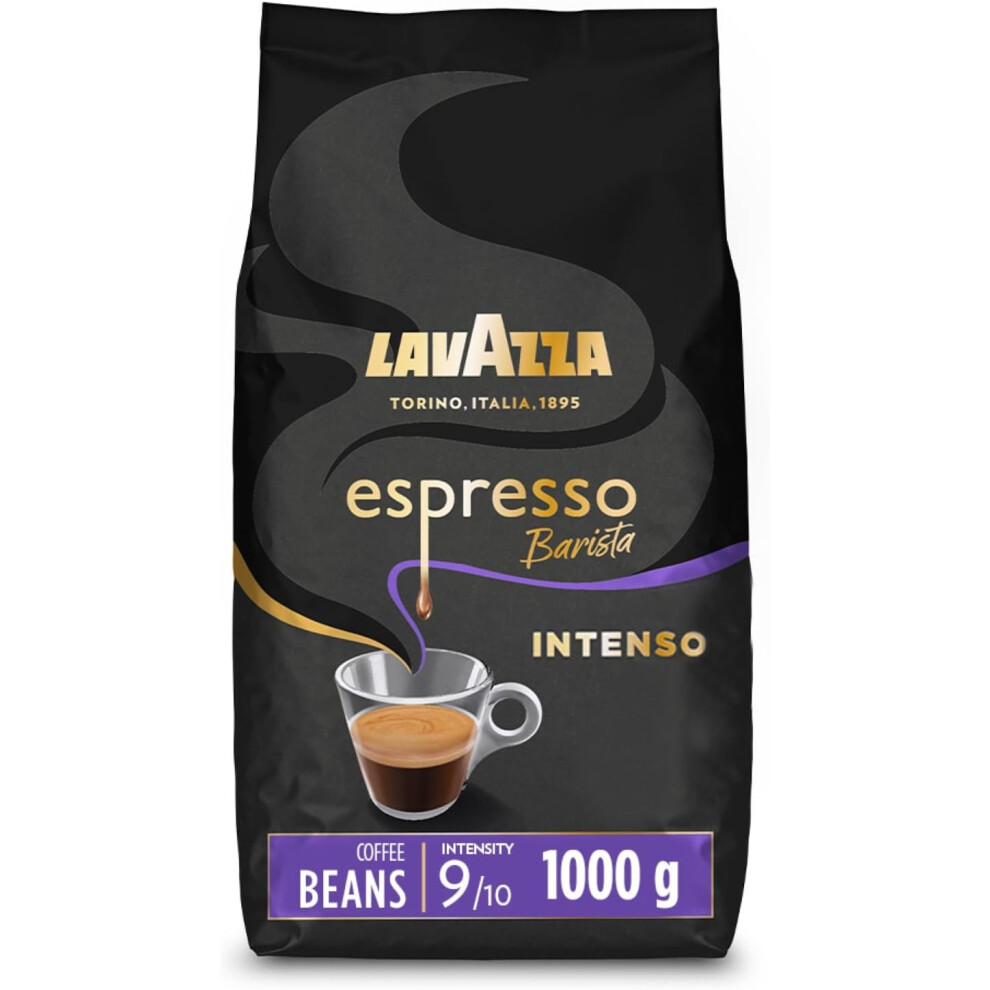 Lavazza Espresso Barista Intenso, Drum Roasted Coffee Beans, Ideal For Espresso Coffee Machines Intensity 9/10, Medium Roasting, 1000G