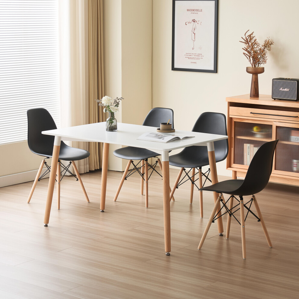 (White, With Black Chairs) 5 Piece Rectangular Dining Set White Or Oak Top 4 Chairs Black Grey Or White