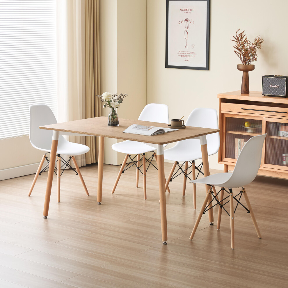 (Oak, With White Chairs) 5 Piece Rectangular Dining Set White Or Oak Top 4 Chairs Black Grey Or White