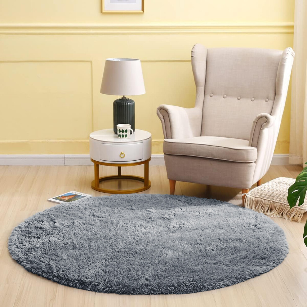 (120 x 120 cm (4 x 4 ft)_Round Rug, Grey) Extra Large Rug Soft Shaggy Living Room Carpet Mat