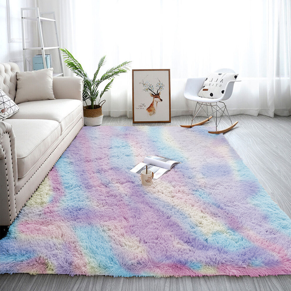 (200cm x 290cm (6ft 8" x 9ft 7"), Rainbow) Extra Large Rug Soft Shaggy Living Room Carpet Mat