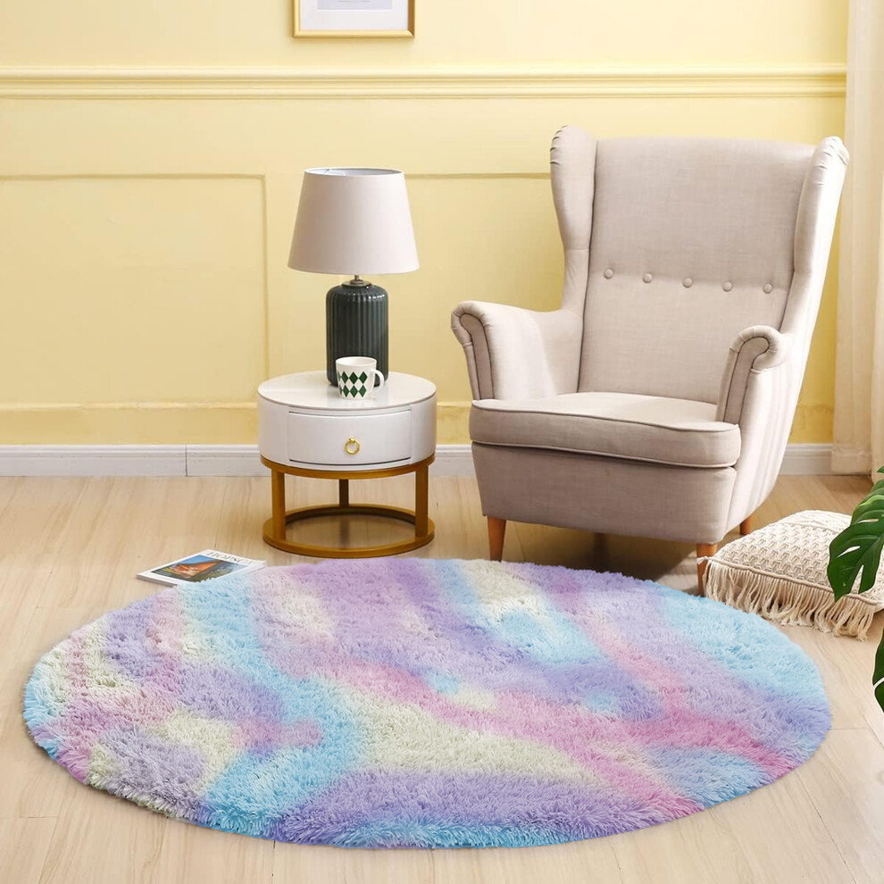 (120 x 120 cm (4 x 4 ft)_Round Rug, Rainbow) Extra Large Rug Soft Shaggy Living Room Carpet Mat