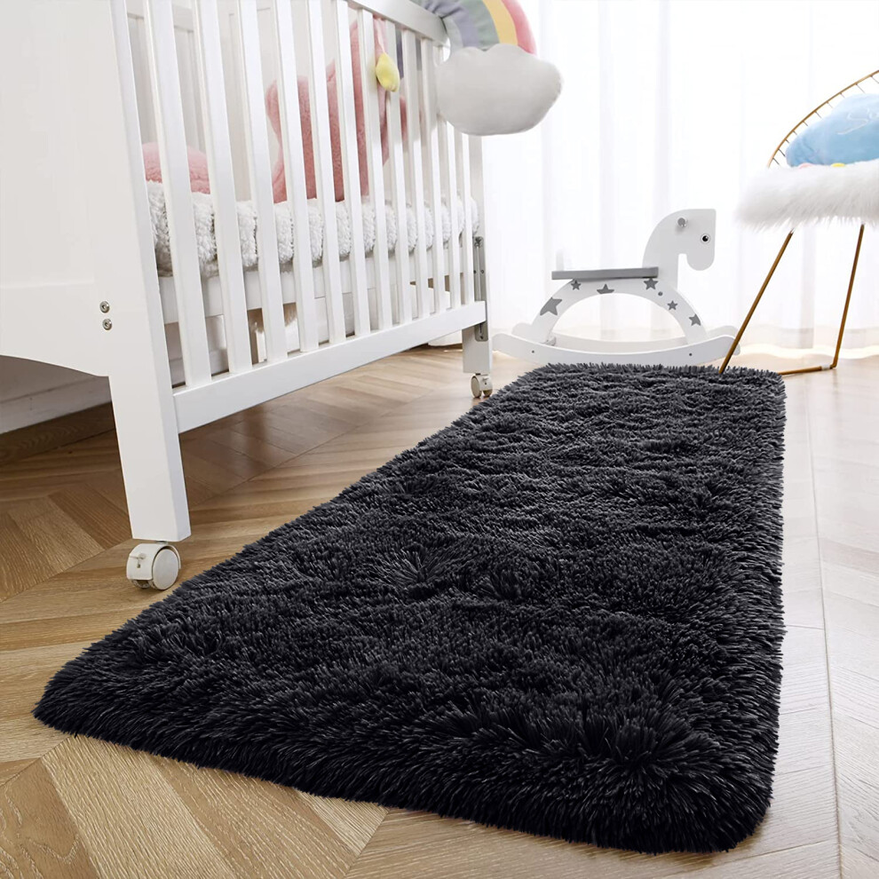 (80 x 300 cm (2 ft 6" x 10 ft), Black) Extra Large Rug Soft Shaggy Living Room Carpet Mat