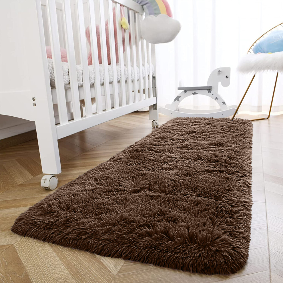 (80 x 300 cm (2 ft 6" x 10 ft), Brown) Extra Large Rug Soft Shaggy Living Room Carpet Mat