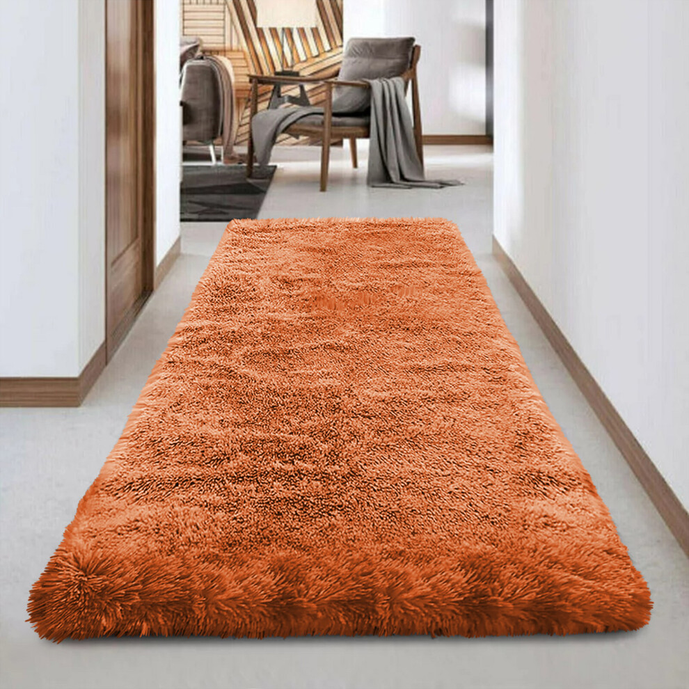 (80 x 300 cm (2 ft 6" x 10 ft), Orange) Extra Large Rug Soft Shaggy Living Room Carpet Mat