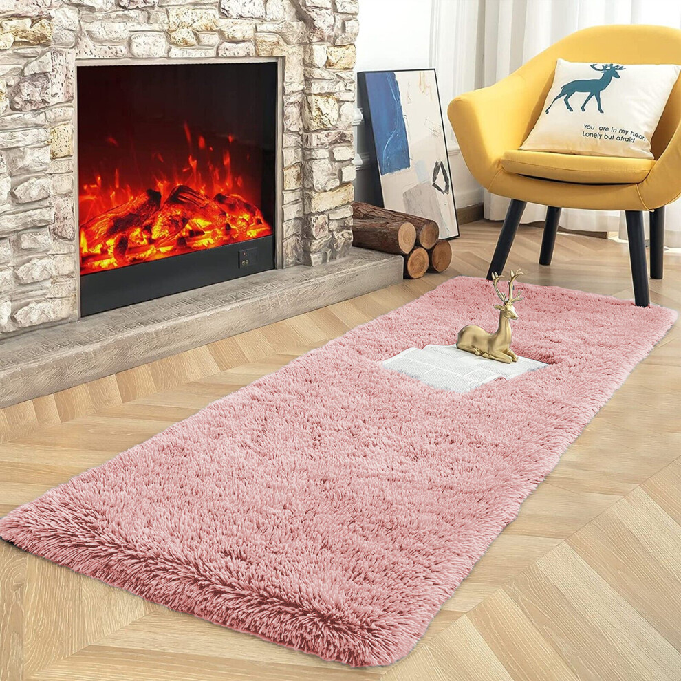 (80 x 300 cm (2 ft 6" x 10 ft), Pink) Extra Large Rug Soft Shaggy Living Room Carpet Mat