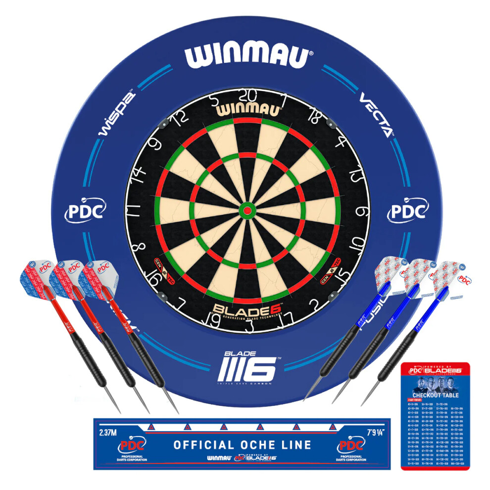 Winmau PDC Blade 6 Dartboard Set With Darts and Blue Surround