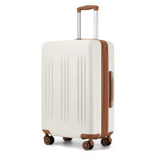 (Cream and Brown, 28 inch) 20/24/28 Inch Expandable ABS+PC Suitcase With TSA Lock