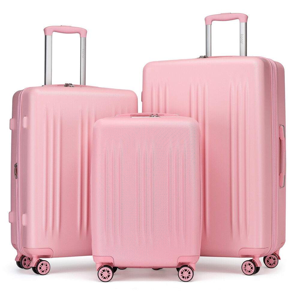 (Pink, 20+24+28 inch) 20/24/28 Inch Expandable ABS+PC Suitcase With TSA Lock