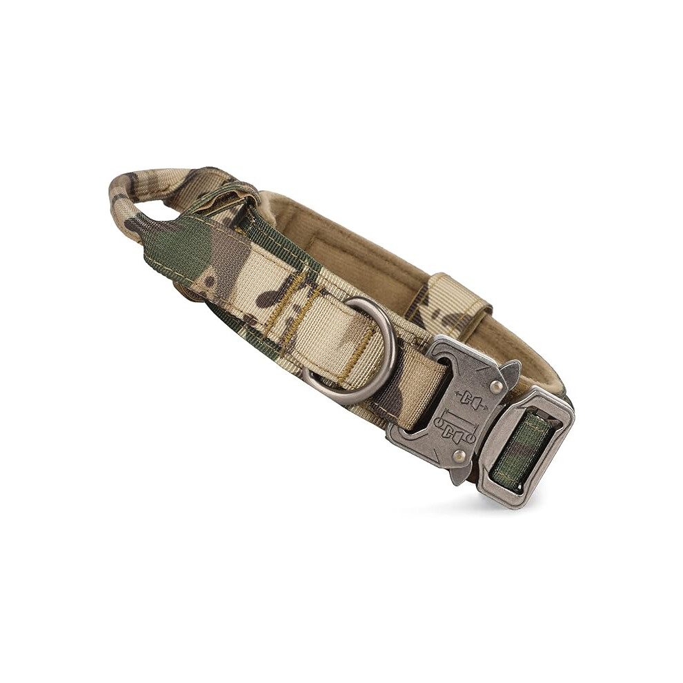 Tactical Dog Collar with Control Handle Adjustable Military Nylon Collar, Metal Buckle, Padded for Medium Dogs, Hunting/Outdoor Training (Camo-XL)