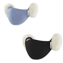2 pieces of thermal masks with ear muffs for women in autumn and winter, cute plush, windproof and cold proof ear masks, two in one mask (black+blue)