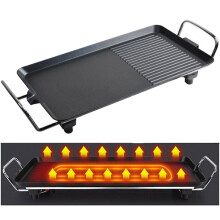 (48 x 27cm) 1500W Electric Indoor Grill Griddle Barbecue Grill BBQ Table Top Grill Plate with Adjustable Temperature Control Fast Heating No Stick