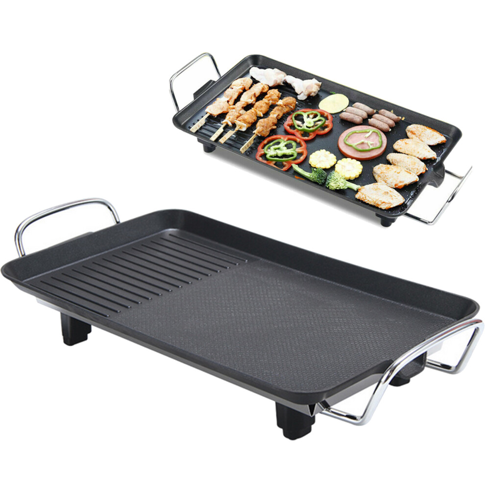 (48 X 27cm) 1500W Large Electric Teppanyaki Grill Smokeless Indoor Outdoor BBQ Table Top Grill Electric Griddle Cooking Plate