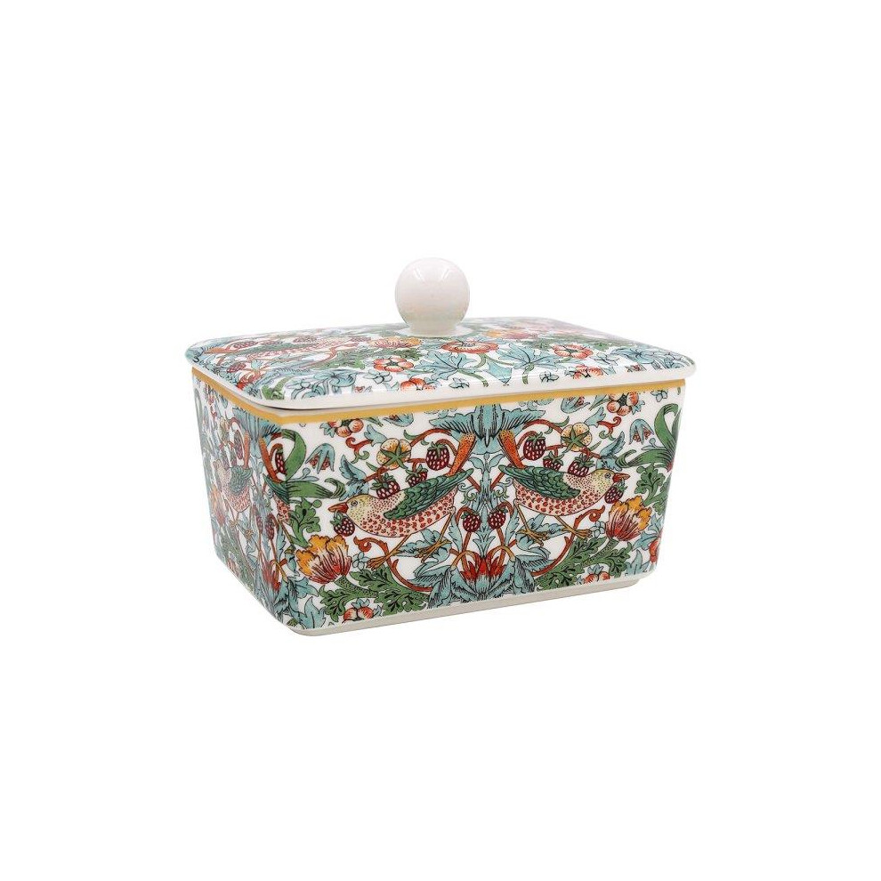 Strawberry Thief Butter Dish Ceramic Multi Colour with Lid Dishwasher Safe 14.5x10x10.5cm