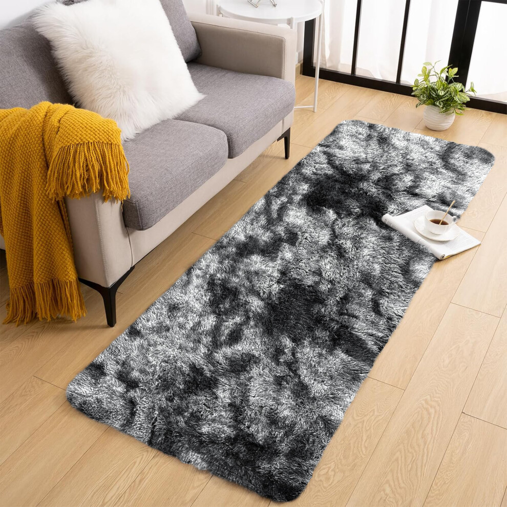 (Dark Grey- Tye Dye, 60 x 220 cm) Non-Slip Runner Rugs Bedroom Living Room Door Mats