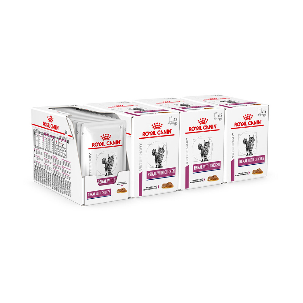 Royal Canin Veterinary Renal Chicken Cat Food Thin Slices Gravy 12x85g