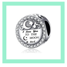 I Love You to the Moon and Back Sterling Silver Charm for Women's Bracelet – Pandora Compatible, S925
